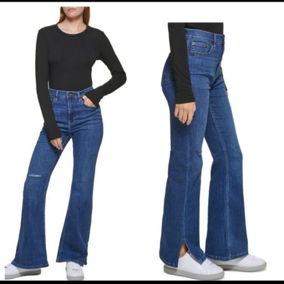 Calvin Klein super high rise flare blue jeans size 4 - Picture 1 of 16